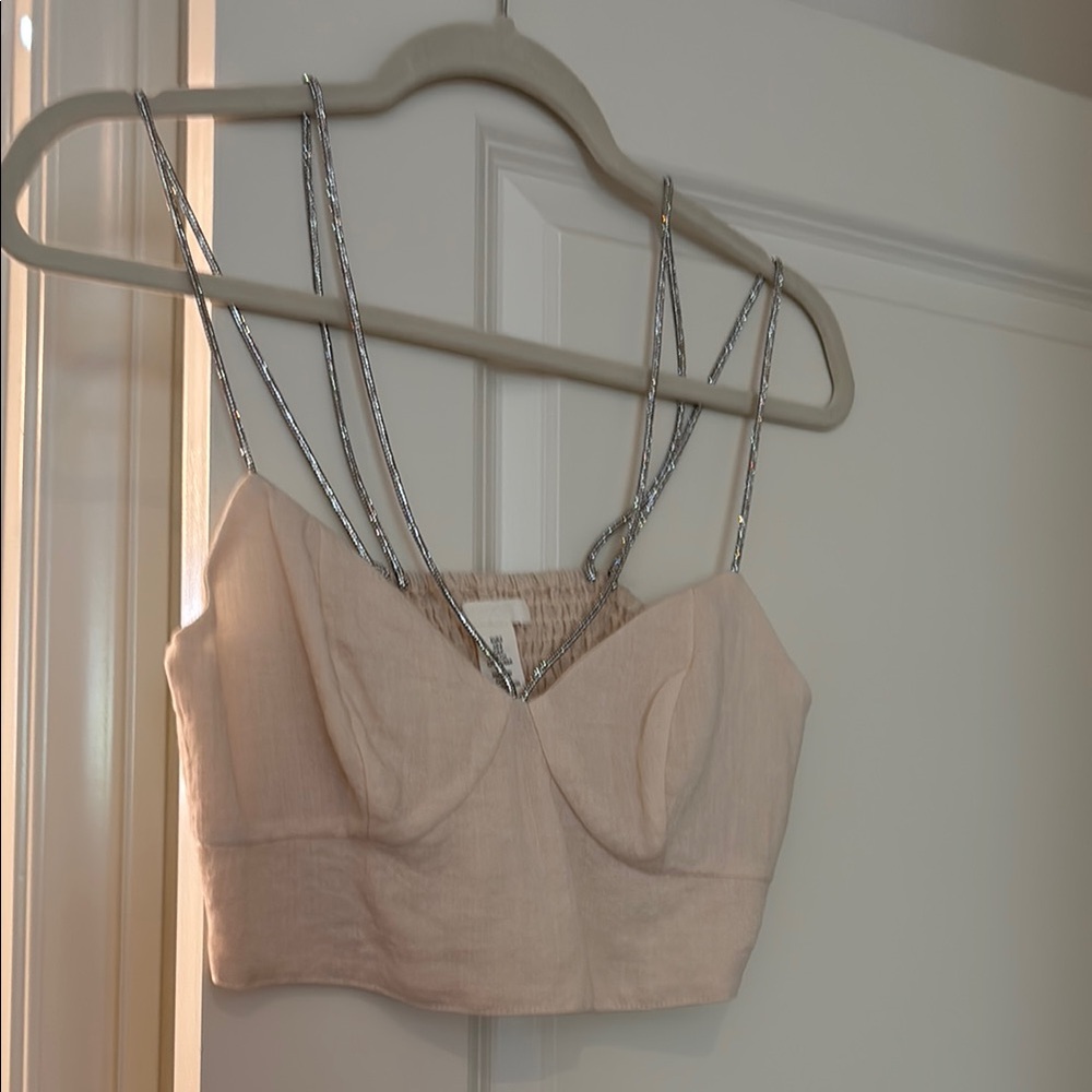 Chic Cream Crop Top with Silver Straps